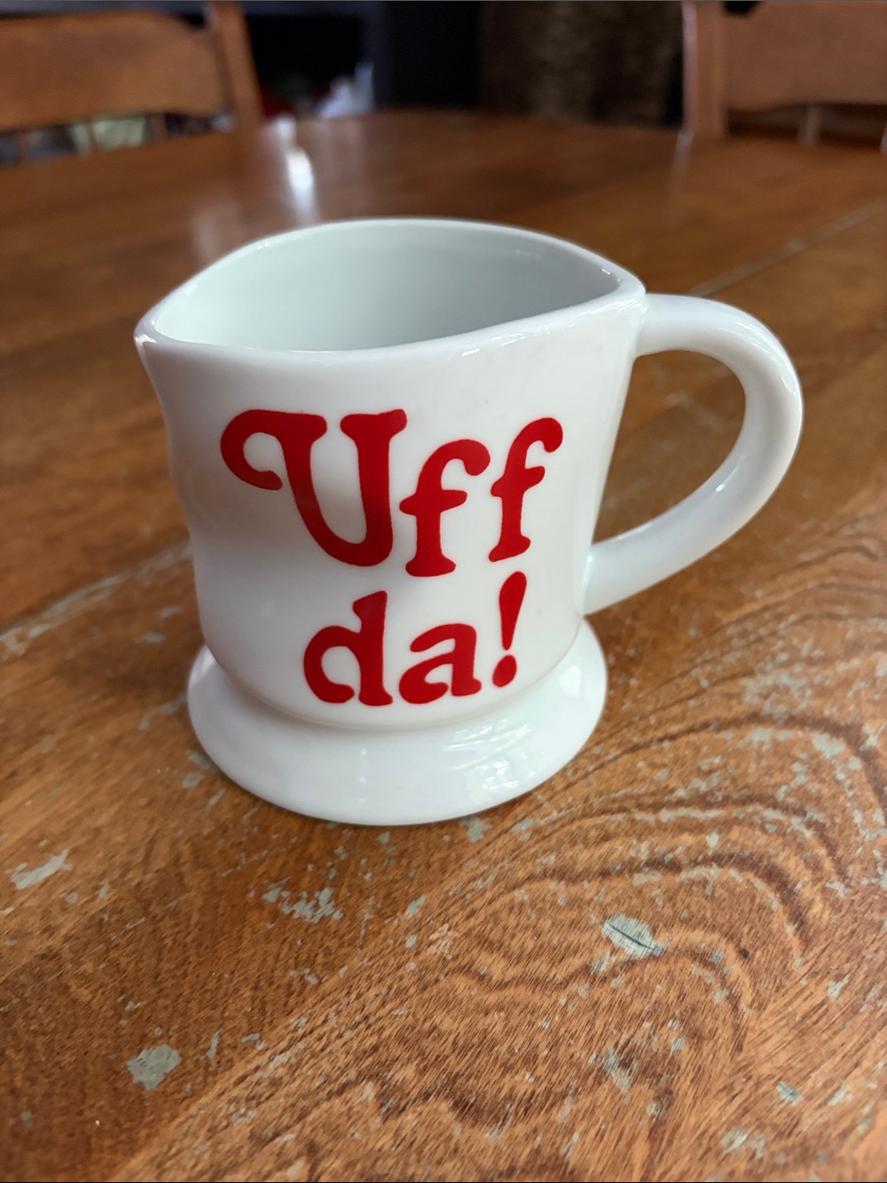 UFF DA! Mug Bergquist USA Crumpled Red & White Minnesota Scandinavian Kitschy